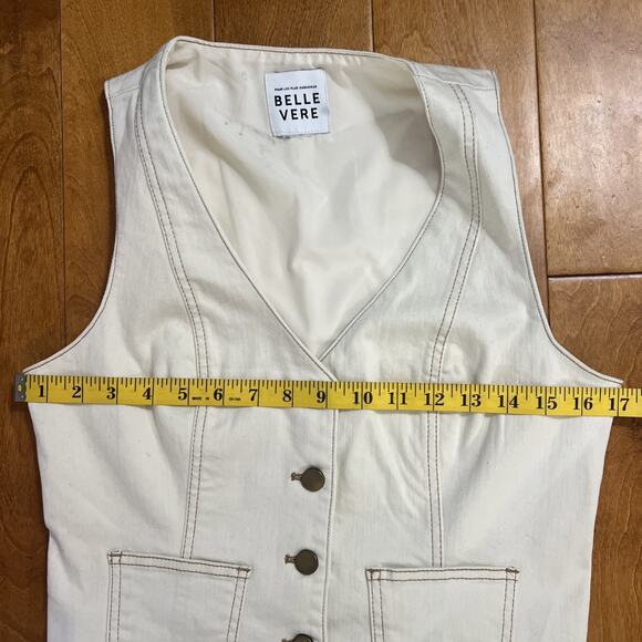 Anthropologie Belle Vere Cream Denim Vest Size S Ivory Boho Country Fitted - Picture 9 of 10